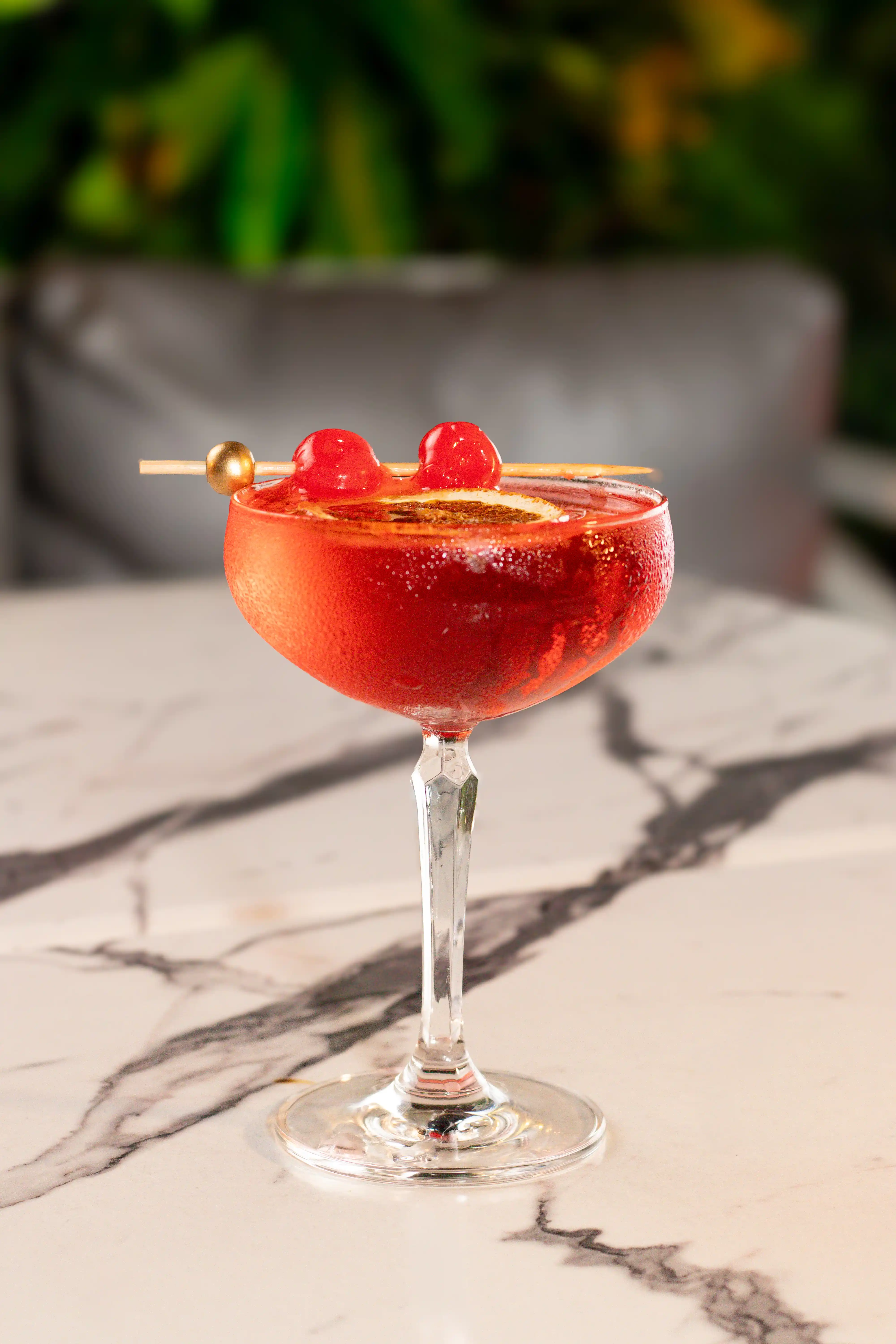 Signature cocktail with tropical garnish